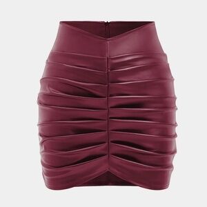 Burgundy Faux Leather Ruched Mini skirt